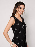 Cotton Block Printed Button Down Waistcoat