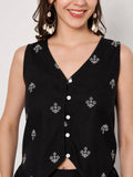 Cotton Block Printed Button Down Waistcoat