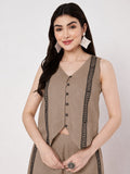Cotton Block Printed Button Down Waistcoat