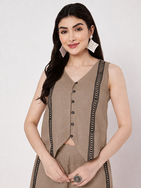 Cotton Block Printed Button Down Waistcoat