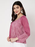 Cotton Half and Half Printed V-neck Top