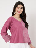 Cotton Half and Half Printed V-neck Top