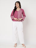 Cotton Half and Half Printed V-neck Top