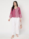 Cotton Half and Half Printed V-neck Top