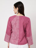 Cotton Half and Half Printed V-neck Top