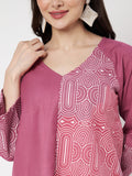 Cotton Half and Half Printed V-neck Top
