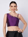 Silk Blend One Shoulder Embellished Readymade Blouse