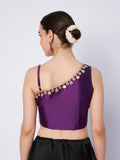 Silk Blend One Shoulder Embellished Readymade Blouse