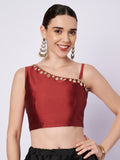 Silk Blend One Shoulder Embellished Readymade Blouse