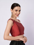 Silk Blend One Shoulder Embellished Readymade Blouse