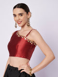 Silk Blend One Shoulder Embellished Readymade Blouse