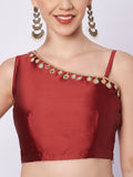 Silk Blend One Shoulder Embellished Readymade Blouse