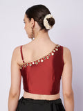 Silk Blend One Shoulder Embellished Readymade Blouse