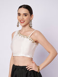 Silk Blend One Shoulder Embellished Readymade Blouse