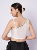 Silk Blend One Shoulder Embellished Readymade Blouse