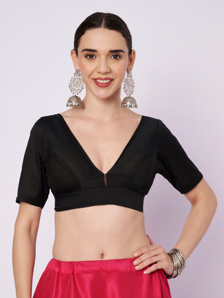 Chroma Solid V-neck Padded Readymade Blouse