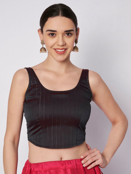 Silk Blend Striped Readymade Corset Blouse