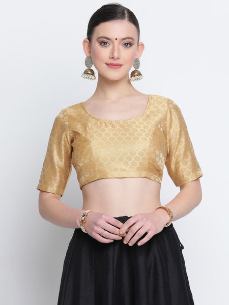 Gold Brocade Back-Cut Out Crop Top