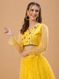 Dupion and Net Sequin Embroidered Panelled Readymade Blouse