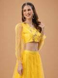 Dupion and Net Sequin Embroidered Panelled Readymade Blouse