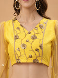 Dupion and Net Sequin Embroidered Panelled Readymade Blouse