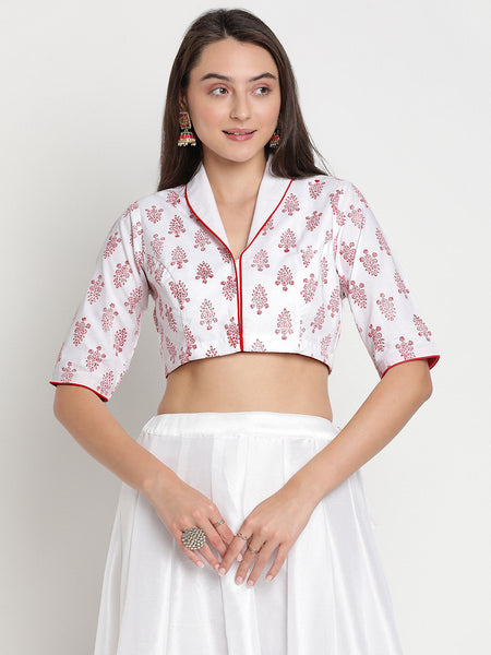 Cotton Hand Block Printed Collar Blouse