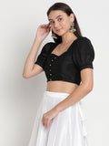 Silk Blend Button Down Crop Top