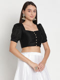 Silk Blend Button Down Crop Top