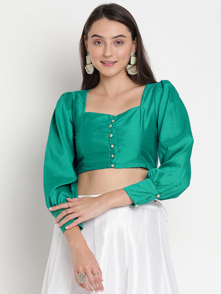 Silk Blend Button Down Crop Top