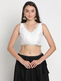 Silk Blend Embellished Crop Top