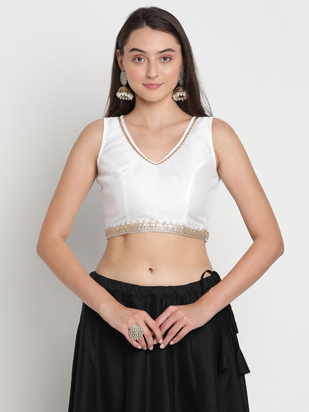 Silk Blend Embellished Crop Top