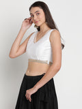 Silk Blend Embellished Crop Top