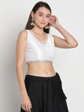 Silk Blend Embellished Crop Top