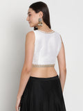 Silk Blend Embellished Crop Top