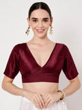 Chroma Solid V-neck Padded Readymade Blouse