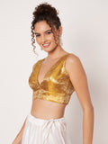 Silk Brocade V-neck Padded Readymade Blouse