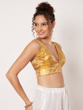Silk Brocade V-neck Padded Readymade Blouse