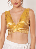 Silk Brocade V-neck Padded Readymade Blouse