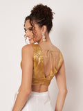 Silk Brocade V-neck Padded Readymade Blouse