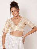 Silk Brocade V-neck Padded Readymade Blouse