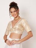 Silk Brocade V-neck Padded Readymade Blouse