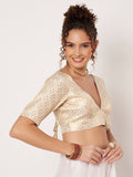 Silk Brocade V-neck Padded Readymade Blouse