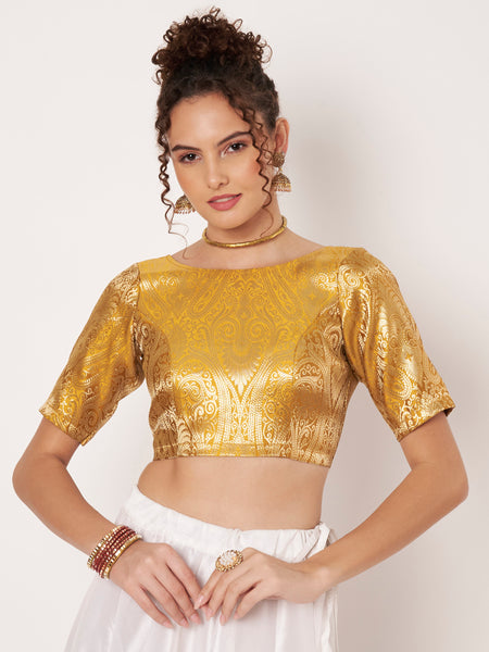 Silk Brocade Boat-neck Readymade Blouse