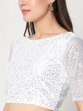 Net Sequin Embroidered Sheer Sleeves Crop Top