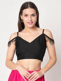 Chroma Solid Spaghetti Scallop Lace Crop Top