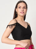 Chroma Solid Spaghetti Scallop Lace Crop Top