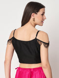 Chroma Solid Spaghetti Scallop Lace Crop Top