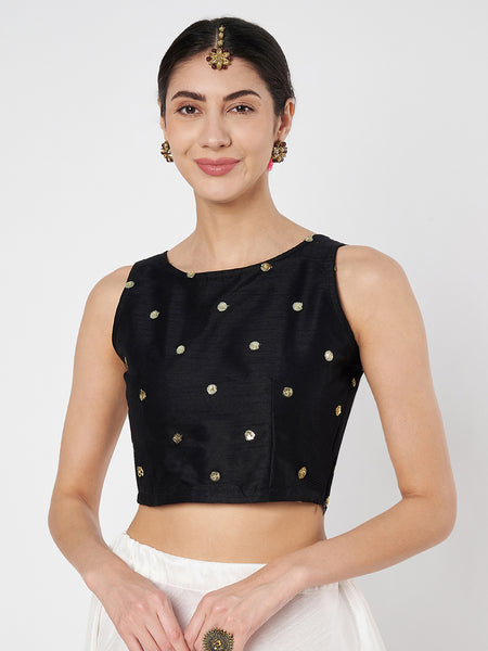 Net Sequins Embroidered Crop Top