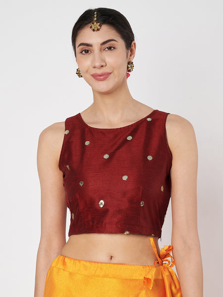 Net Sequins Embroidered Crop Top