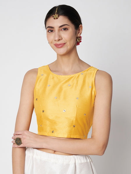 Net Sequins Embroidered Crop Top